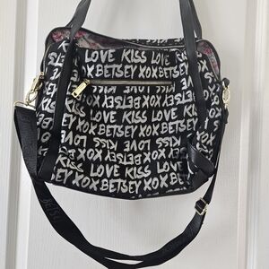 Betsey Johnson Black and White Love Kiss Shoulder Bag